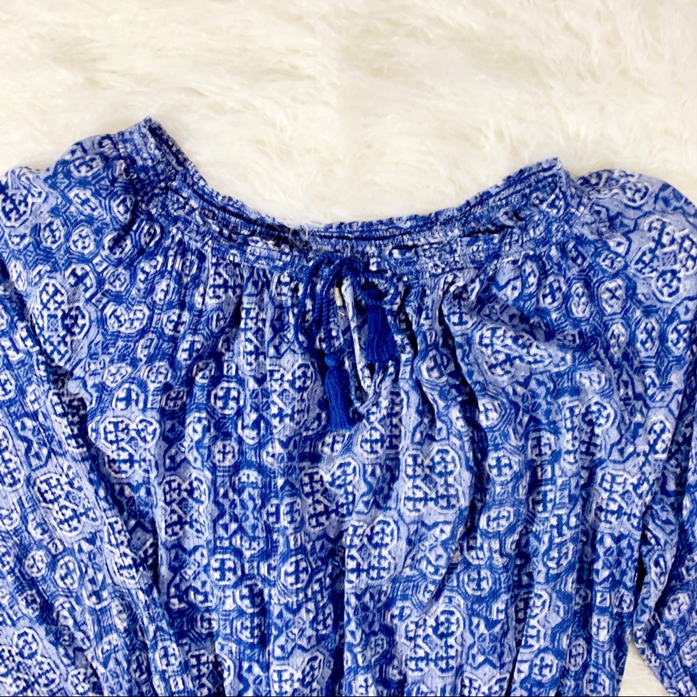 Boho Blue Hollister Beach Peasant Crop Top - Picture 2 of 3